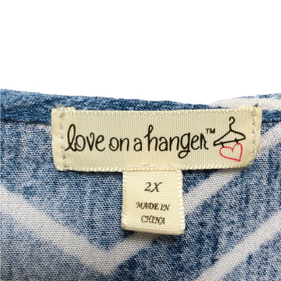 Love On A Hanger Blue Chevron Hi Lo Crocheted Cap Sleeve Blouse Plus Size 2X - Picture 11 of 13